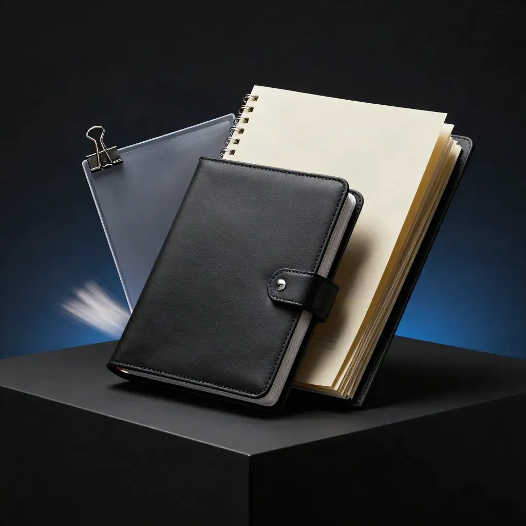 Three premium consulting packs fan out in a dark studio with a cobalt rim glow.